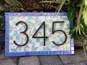 Outdoor House Number Plaque for Beach House, House Number Sign, Green Street Mosaics 