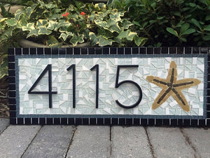 Mosaic House Number Sign with Starfish, House Number Sign, Green Street Mosaics 