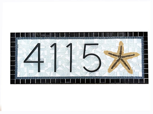 Mosaic House Number Sign with Starfish, House Number Sign, Green Street Mosaics 