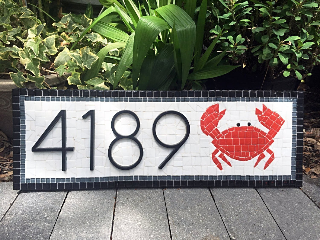 Address Plaque with Crab, House Number Sign, Green Street Mosaics 