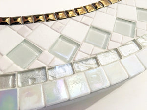White and Gold Mosaic Mirror, Round Mosaic Mirror, Green Street Mosaics 