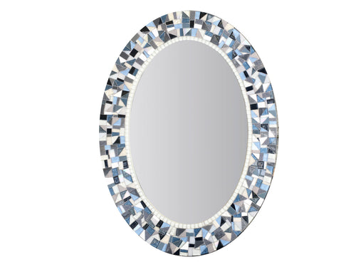 Blue and Gray Oval Mosaic Mirror, OVAL Mosaic Mirror, Green Street Mosaics 