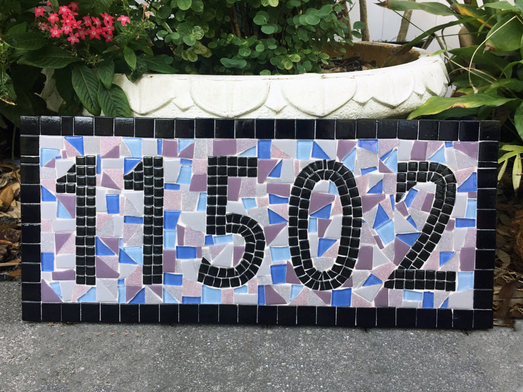 Purple Gray and Blue Address Sign, House Number Sign, Green Street Mosaics 
