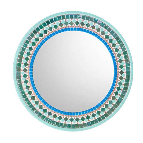 Round Wall Mirror Teal, Turquoise, Aqua, Round Mosaic Mirror, Green Street Mosaics 