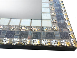 Silver and Gray Mosaic Mirror, Square Mosaic Mirror, Green Street Mosaics 