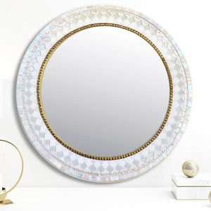 White and Gold Mosaic Mirror, Round Mosaic Mirror, Green Street Mosaics 