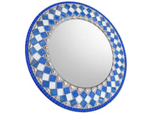 Blue and White Mosaic Wall Mirror, Round Mosaic Mirror, Green Street Mosaics 