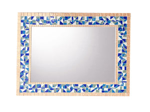 Decorative Mosaic Wall Mirror -- Blue and Copper, Rectangular Mosaic Mirror, Green Street Mosaics 
