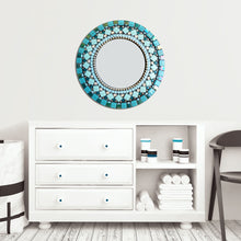 Unique Round Wall Mirror Teal and Silver, Round Mosaic Mirror, Green Street Mosaics 
