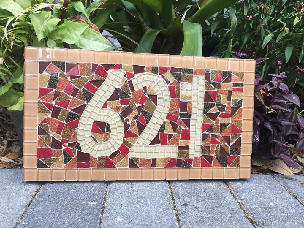 Mosaic House Number Sign - Earth Tones – Green Street Mosaics