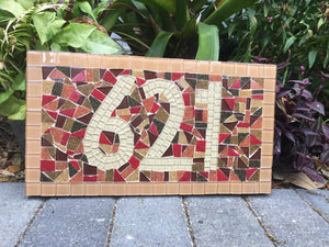 Mosaic House Number Sign in Earth Tones, House Number Sign, Green Street Mosaics 