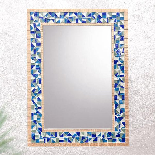 Decorative Mosaic Wall Mirror -- Blue and Copper, Rectangular Mosaic Mirror, Green Street Mosaics 