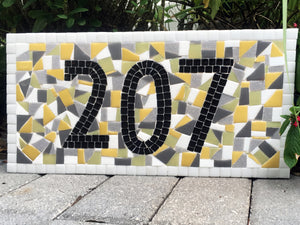 House Number Sign Yellow and Gray, House Number Sign, Green Street Mosaics 
