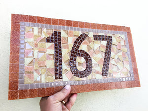 Brown and Tan Address Sign, House Number Sign, Green Street Mosaics 
