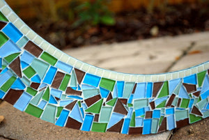 Blue Round Mosaic Wall Mirror, Round Mosaic Mirror, Green Street Mosaics 