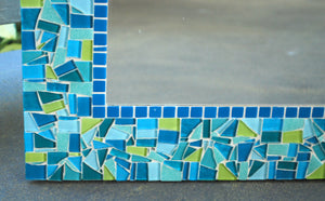 Lime Green and Teal Mosaic Mirror, Rectangular Mosaic Mirror, Green Street Mosaics 
