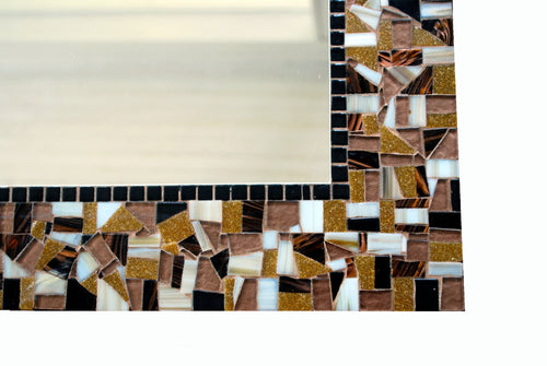 Brown and Black Mosaic Wall Mirror, Rectangular Mosaic Mirror, Green Street Mosaics 