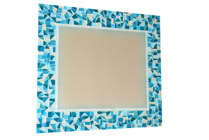Aqua Teal and White Mosaic Wall Mirror, Rectangular Mosaic Mirror, Green Street Mosaics 