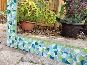 Aqua and Lime Green Mosaic Mirror, Square Mosaic Mirror, Green Street Mosaics 
