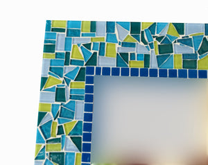 Lime Green and Turquoise Square Mosaic Wall Mirror, Square Mosaic Mirror, Green Street Mosaics 