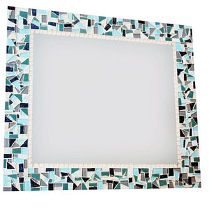 Teal, White, Gray Mosaic Wall Mirror, Rectangular Mosaic Mirror, Green Street Mosaics 