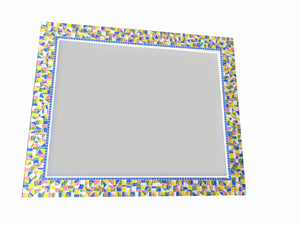 Handcrafted Mosaic Mirror - Blue, Pink, Green, Yellow, Rectangular Mosaic Mirror, Green Street Mosaics 