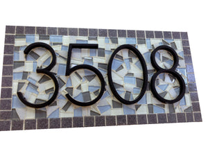 Mosaic Address Plaque, Gray and Blue, House Number Sign, Green Street Mosaics 