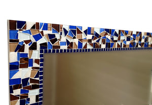 Large Wall Mirror - Brown, Navy Blue, White, Rectangular Mosaic Mirror, Green Street Mosaics 