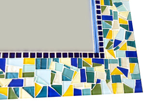 Blue Yellow Green Mosaic Mirror, Rectangular Mosaic Mirror, Green Street Mosaics 