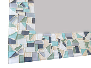 Mosaic Mirror Gray White Aqua, Rectangular Mosaic Mirror, Green Street Mosaics 