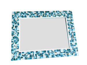Teal Mosaic Mirror, Rectangular Mosaic Mirror, Green Street Mosaics 