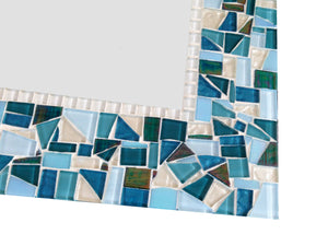 Teal Mosaic Mirror, Rectangular Mosaic Mirror, Green Street Mosaics 