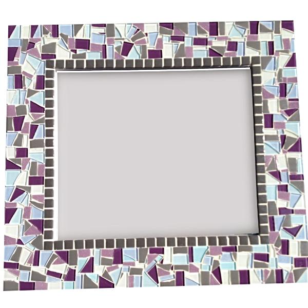 Mosaic Mirror Purple and Gray, Rectangular Mosaic Mirror, Green Street Mosaics 
