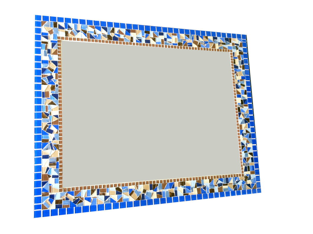 Blue Brown Beige Mosaic Mirror, Rectangular Mosaic Mirror, Green Street Mosaics 
