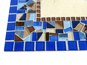 Blue Brown Beige Mosaic Mirror, Rectangular Mosaic Mirror, Green Street Mosaics 