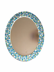Oval Mosaic Mirror - Teal, Lime Green, Gray, OVAL Mosaic Mirror, Green Street Mosaics 