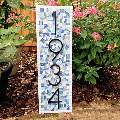 Address Plaque for Coastal Home, House Number Sign, Green Street Mosaics 