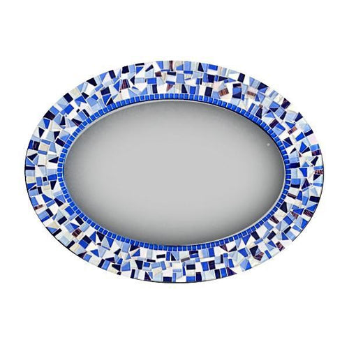 Blue and White Mosaic Mirror, OVAL Mosaic Mirror, Green Street Mosaics 