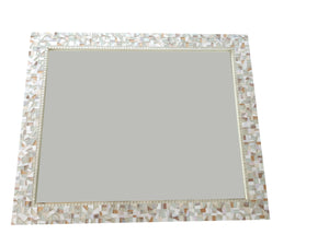 White and Gold Mosaic Mirror, Rectangular Mosaic Mirror, Green Street Mosaics 