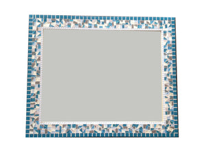 Large Decorative Mirror Teal Gray White Mosaic, Rectangular Mosaic Mirror, Green Street Mosaics 