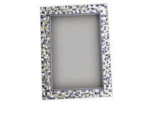 Blue and Gray Mirror Handcrafted by Green Street Mosaics, Rectangular Mosaic Mirror, Green Street Mosaics 