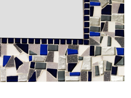 Blue and Gray Mirror Handcrafted by Green Street Mosaics, Rectangular Mosaic Mirror, Green Street Mosaics 