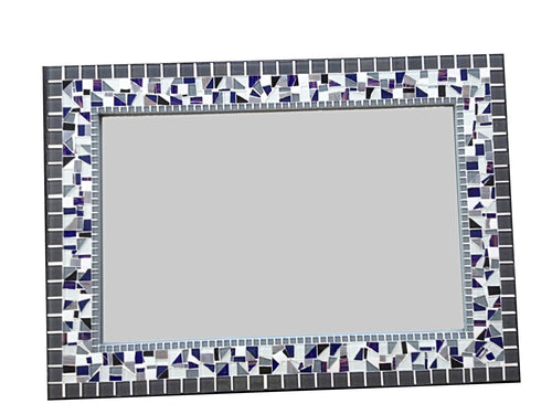 Large Mosaic Wall Mirror in Gray, White, Navy Blue, Rectangular Mosaic Mirror, Green Street Mosaics 