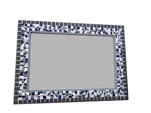 Large Mosaic Wall Mirror in Gray, White, Navy Blue, Rectangular Mosaic Mirror, Green Street Mosaics 