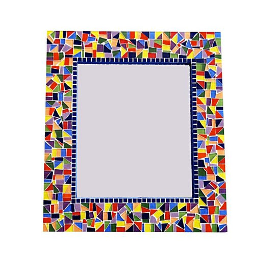 Multicolored Mosaic Wall Mirror, Rectangular Mosaic Mirror, Green Street Mosaics 