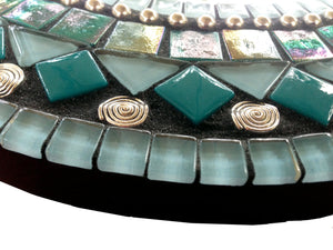 Round Wall Mirror Teal, Round Mosaic Mirror, Green Street Mosaics 