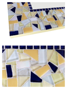 Yellow and Navy Blue Mosaic Wall Mirror, Rectangular Mosaic Mirror, Green Street Mosaics 