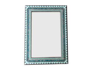 Mixed Media Mosaic Mirror Turquoise and Silver, Rectangular Mosaic Mirror, Green Street Mosaics 
