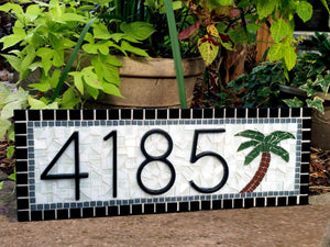 Mosaic House Number Sign with Palm Tree, House Number Sign, Green Street Mosaics 