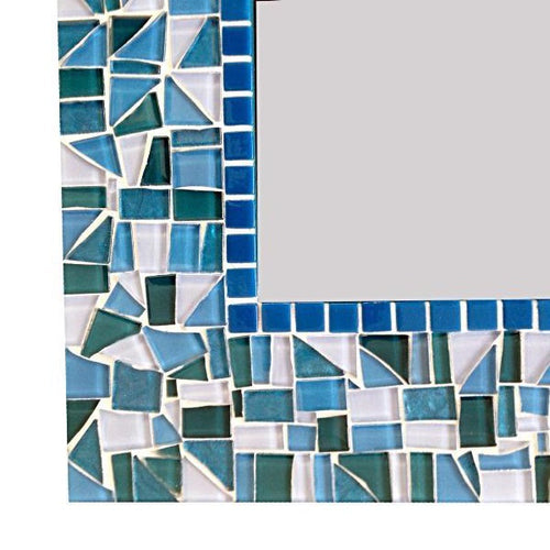 Turquoise and Blue Mosaic Mirror, Rectangular Mosaic Mirror, Green Street Mosaics 